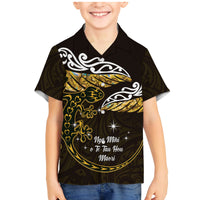 New Zealand Matariki Family Matching Mermaid Dress and Hawaiian Shirt Maori New Year Silver Fern And Lizard - Gold LT14 Son's Shirt Gold - Polynesian Pride