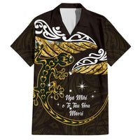 New Zealand Matariki Family Matching Off The Shoulder Long Sleeve Dress and Hawaiian Shirt Maori New Year Silver Fern And Lizard - Gold LT14 Dad's Shirt - Short Sleeve Gold - Polynesian Pride