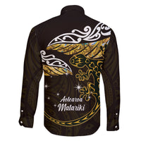 New Zealand Matariki Family Matching Off The Shoulder Long Sleeve Dress and Hawaiian Shirt Maori New Year Silver Fern And Lizard - Gold LT14 - Polynesian Pride