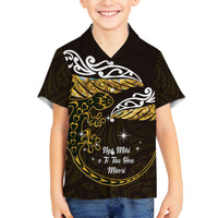New Zealand Matariki Family Matching Off Shoulder Maxi Dress and Hawaiian Shirt Maori New Year Silver Fern And Lizard - Gold