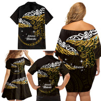 New Zealand Matariki Family Matching Off Shoulder Short Dress and Hawaiian Shirt Maori New Year Silver Fern And Lizard - Gold LT14 - Polynesian Pride