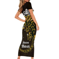 New Zealand Matariki Family Matching Short Sleeve Bodycon Dress and Hawaiian Shirt Maori New Year Silver Fern And Lizard - Gold LT14 - Polynesian Pride