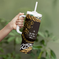 New Zealand Matariki Tumbler With Handle Maori New Year Silver Fern And Lizard - Gold LT14 - Polynesian Pride
