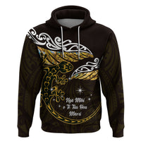 New Zealand Matariki Zip Hoodie Maori New Year Silver Fern And Lizard - Gold LT14 Pullover Hoodie Gold - Polynesian Pride