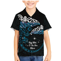 New Zealand Matariki Family Matching Mermaid Dress and Hawaiian Shirt Maori New Year Silver Fern And Lizard - Turquosie LT14 Son's Shirt Turquoise - Polynesian Pride