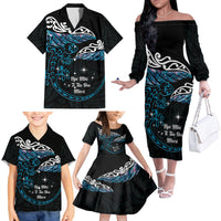 New Zealand Matariki Family Matching Off The Shoulder Long Sleeve Dress and Hawaiian Shirt Maori New Year Silver Fern And Lizard - Turquosie LT14 - Polynesian Pride