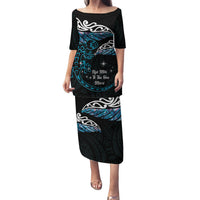 New Zealand Matariki Family Matching Puletasi and Hawaiian Shirt Maori New Year Silver Fern And Lizard - Turquosie LT14 Mom's Dress Turquoise - Polynesian Pride