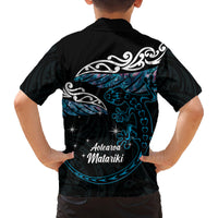 New Zealand Matariki Family Matching Tank Maxi Dress and Hawaiian Shirt Maori New Year Silver Fern And Lizard - Turquosie LT14 - Polynesian Pride
