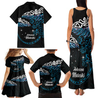 New Zealand Matariki Family Matching Tank Maxi Dress and Hawaiian Shirt Maori New Year Silver Fern And Lizard - Turquosie LT14 - Polynesian Pride