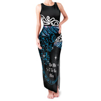 New Zealand Matariki Family Matching Tank Maxi Dress and Hawaiian Shirt Maori New Year Silver Fern And Lizard - Turquosie LT14 Mom's Dress Turquoise - Polynesian Pride