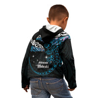 New Zealand Matariki Kid Hoodie Maori New Year Silver Fern And Lizard - Turquosie LT14 - Polynesian Pride