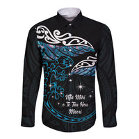 New Zealand Matariki Long Sleeve Button Shirt Maori New Year Silver Fern And Lizard - Turquosie LT14 Unisex Turquoise - Polynesian Pride