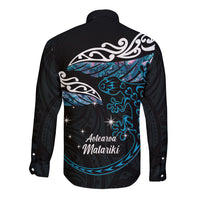 New Zealand Matariki Long Sleeve Button Shirt Maori New Year Silver Fern And Lizard - Turquosie LT14 - Polynesian Pride
