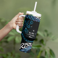 New Zealand Matariki Tumbler With Handle Maori New Year Silver Fern And Lizard - Turquosie LT14 - Polynesian Pride