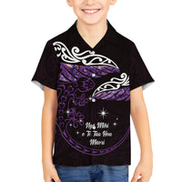 New Zealand Matariki Family Matching Off The Shoulder Long Sleeve Dress and Hawaiian Shirt Maori New Year Silver Fern And Lizard - Purple LT14 Son's Shirt Purple - Polynesian Pride