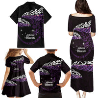 New Zealand Matariki Family Matching Puletasi and Hawaiian Shirt Maori New Year Silver Fern And Lizard - Purple LT14 - Polynesian Pride