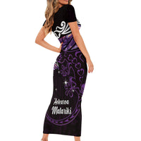 New Zealand Matariki Family Matching Short Sleeve Bodycon Dress and Hawaiian Shirt Maori New Year Silver Fern And Lizard - Purple LT14 - Polynesian Pride