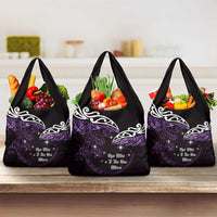New Zealand Matariki Grocery Bag Maori New Year Silver Fern And Lizard - Purple LT14 3-pack One Size Purple - Polynesian Pride