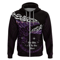 New Zealand Matariki Hoodie Maori New Year Silver Fern And Lizard - Purple LT14 Zip Hoodie Purple - Polynesian Pride