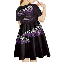 New Zealand Matariki Kid Short Sleeve Dress Maori New Year Silver Fern And Lizard - Purple LT14 - Polynesian Pride