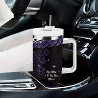 New Zealand Matariki Tumbler With Handle Maori New Year Silver Fern And Lizard - Purple LT14 - Polynesian Pride