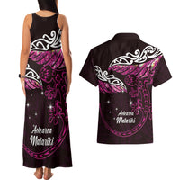 New Zealand Matariki Couples Matching Tank Maxi Dress and Hawaiian Shirt Maori New Year Silver Fern And Lizard - Pink LT14 - Polynesian Pride
