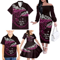 New Zealand Matariki Family Matching Off The Shoulder Long Sleeve Dress and Hawaiian Shirt Maori New Year Silver Fern And Lizard - Pink LT14 - Polynesian Pride