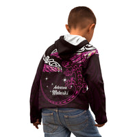 New Zealand Matariki Kid Hoodie Maori New Year Silver Fern And Lizard - Pink LT14 - Polynesian Pride