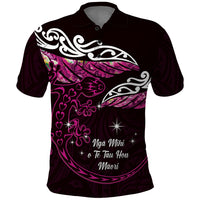 New Zealand Matariki Polo Shirt Maori New Year Silver Fern And Lizard - Pink LT14 Pink - Polynesian Pride