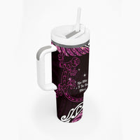 New Zealand Matariki Tumbler With Handle Maori New Year Silver Fern And Lizard - Pink LT14 - Polynesian Pride