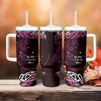 New Zealand Matariki Tumbler With Handle Maori New Year Silver Fern And Lizard - Pink LT14 - Polynesian Pride