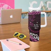 New Zealand Matariki Tumbler With Handle Maori New Year Silver Fern And Lizard - Pink LT14 - Polynesian Pride