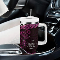 New Zealand Matariki Tumbler With Handle Maori New Year Silver Fern And Lizard - Pink LT14 - Polynesian Pride