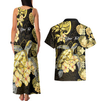 Personalised Aloha Hawaii Oahu Island Couples Matching Tank Maxi Dress and Hawaiian Shirt Gathering Place Sea Turtle Ilima Flowers