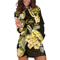 Personalised Aloha Hawaii Oahu Island Hoodie Dress Gathering Place Sea Turtle Ilima Flowers LT14 Yellow - Polynesian Pride
