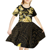 Personalised Aloha Hawaii Oahu Island Kid Short Sleeve Dress Gathering Place Sea Turtle Ilima Flowers LT14 - Polynesian Pride