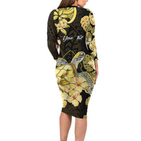 Personalised Aloha Hawaii Oahu Island Long Sleeve Bodycon Dress Gathering Place Sea Turtle Ilima Flowers LT14 - Polynesian Pride