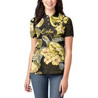 Personalised Aloha Hawaii Oahu Island Women Polo Shirt Gathering Place Sea Turtle Ilima Flowers LT14 - Polynesian Pride