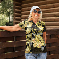 Personalised Aloha Hawaii Oahu Island Women Polo Shirt Gathering Place Sea Turtle Ilima Flowers LT14 - Polynesian Pride