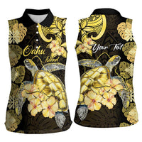 Personalised Aloha Hawaii Oahu Island Women Sleeveless Polo Shirt Gathering Place Sea Turtle Ilima Flowers LT14 - Polynesian Pride