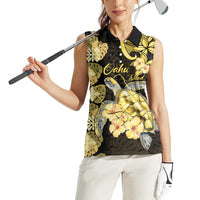 Personalised Aloha Hawaii Oahu Island Women Sleeveless Polo Shirt Gathering Place Sea Turtle Ilima Flowers LT14 - Polynesian Pride