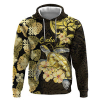 Personalised Aloha Hawaii Oahu Island Zip Hoodie Gathering Place Sea Turtle Ilima Flowers LT14 Pullover Hoodie Yellow - Polynesian Pride