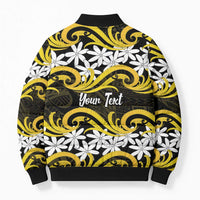 Personalised Cook Islands Aitutaki Bomber Puffer Jacket Tiare Maori Polynesian Waves Tattoo