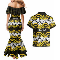 Personalised Cook Islands Aitutaki Couples Matching Mermaid Dress and Hawaiian Shirt Tiare Maori Polynesian Waves Tattoo LT14 - Polynesian Pride