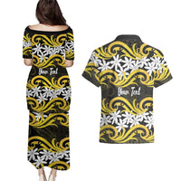 Personalised Cook Islands Aitutaki Couples Matching Puletasi and Hawaiian Shirt Tiare Maori Polynesian Waves Tattoo LT14 - Polynesian Pride