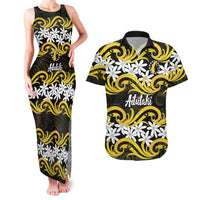 Personalised Cook Islands Aitutaki Couples Matching Tank Maxi Dress and Hawaiian Shirt Tiare Maori Polynesian Waves Tattoo LT14 Yellow - Polynesian Pride