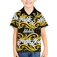 Personalised Cook Islands Aitutaki Family Matching Off The Shoulder Long Sleeve Dress and Hawaiian Shirt Tiare Maori Polynesian Waves Tattoo LT14 Son's Shirt Yellow - Polynesian Pride