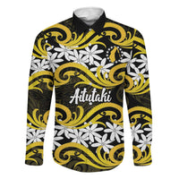 Personalised Cook Islands Aitutaki Family Matching Summer Maxi Dress and Hawaiian Shirt Tiare Maori Polynesian Waves Tattoo LT14 Dad's Shirt - Long Sleeve Yellow - Polynesian Pride