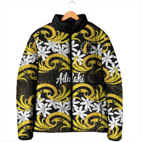 Personalised Cook Islands Aitutaki Padded Jacket Tiare Maori Polynesian Waves Tattoo
