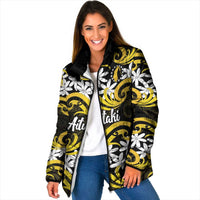 Personalised Cook Islands Aitutaki Padded Jacket Tiare Maori Polynesian Waves Tattoo